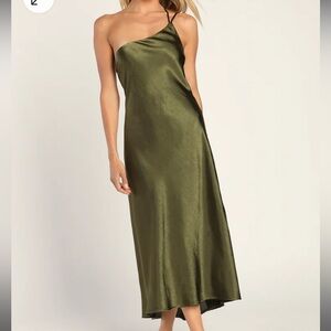 One that got away olive green one shoulder midi dress
